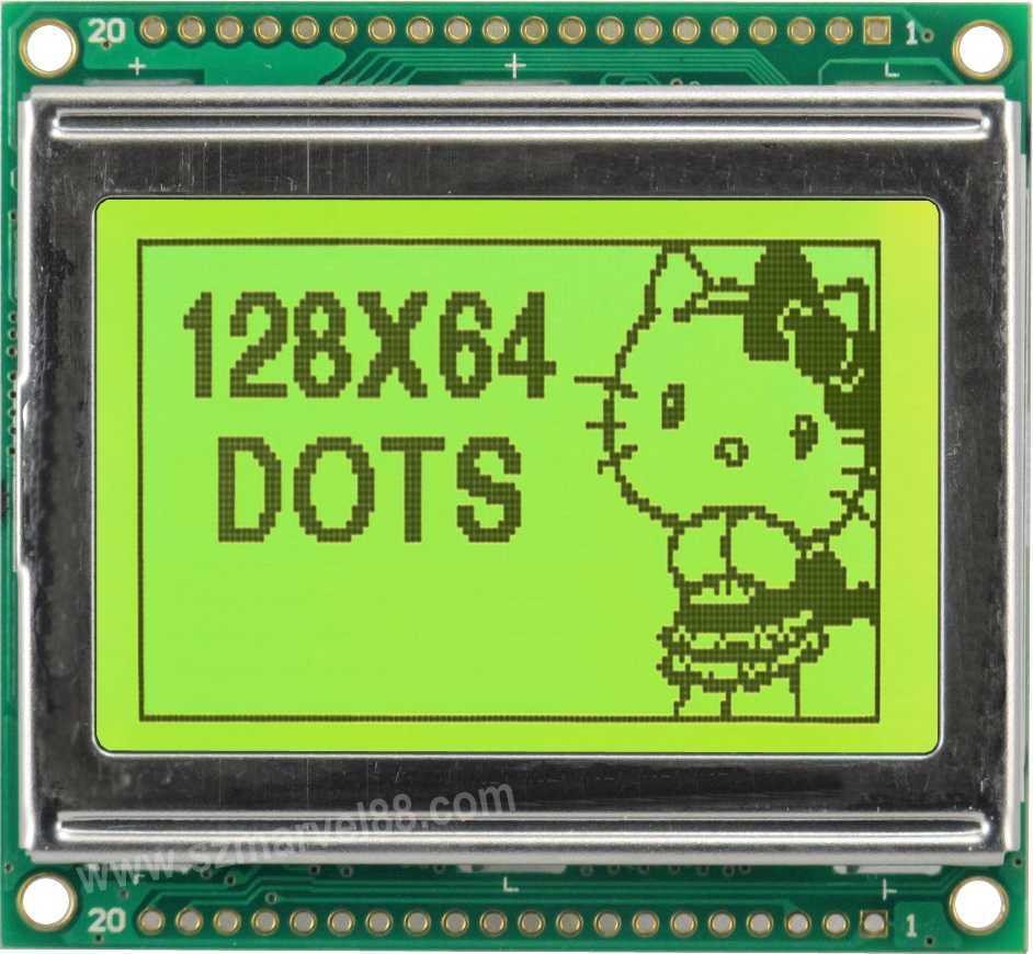 M12864E-Y3, 12864 Graphics LCD Module, 128 x 64 dot-matrix Display, STN YELLOW, transflect