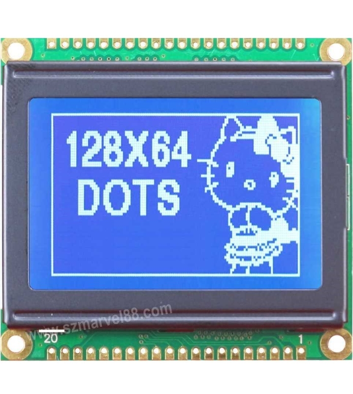 M12864E2-B3, 12864 Graphics LCD Module, 128 x 64 dot-matrix Display, STN BLUE, transmissiv