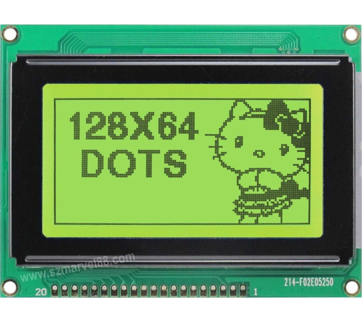 M12864J-Y5, 12864 Graphics LCD Module, 128 x 64 Display, STN yellow green, transflective/p
